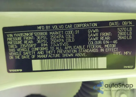 2015 Volvo Xc70 3.2 Premier из США, поврежденный, VIN YV4952NK8F1209808